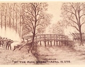 Vintage Massachusetts Postcard - By the Rude Bridge -- April 19, 1775 (Unused)