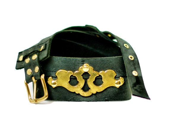 Leather Belt with Antique Hardware - Pinup Steampunk Hipster Belt Waist Cincher
