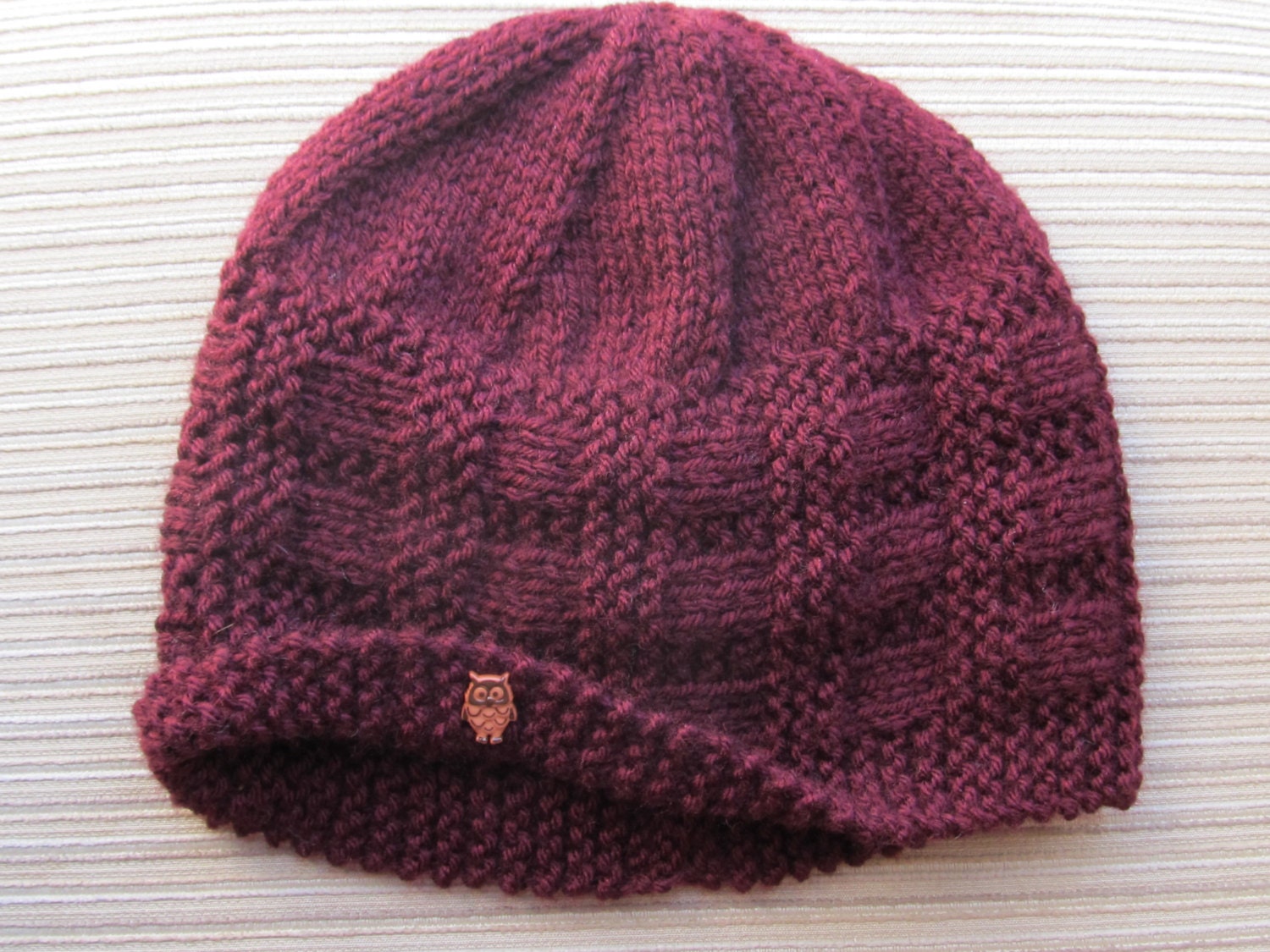 Number 92 PDF Knitting Pattern Burgundy Hat in Size Adult