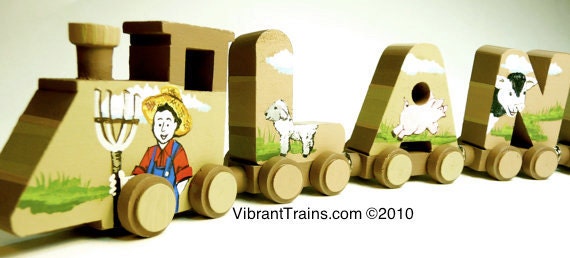 SIX LETTER Name Train Personalized Hand Painted Custom Keepsake for All Ages Great Gift Wood Toy Train