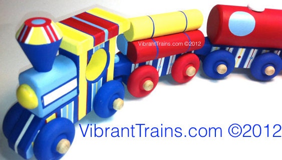 SIX CAR Wooden Toy Play Train for kids of all ages and hand painted to meet your chosen style