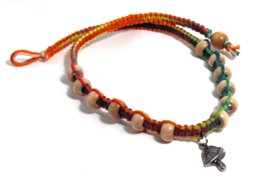 Rainbow Mushroom Wood Beaded Hemp Necklace