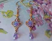 Amethyst Sonata - Vintage Glass Roses - Swarovski Crystal Earrings