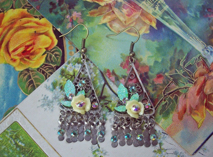 Le Soleil - Porcelain Roses - Swarovski Crystal Earrings