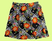 70s Short Gathered Skirt Bright Bold Floral Geometric Print, Homemade Short Skirt Pockets Multi Color Med 26 27 in. waist