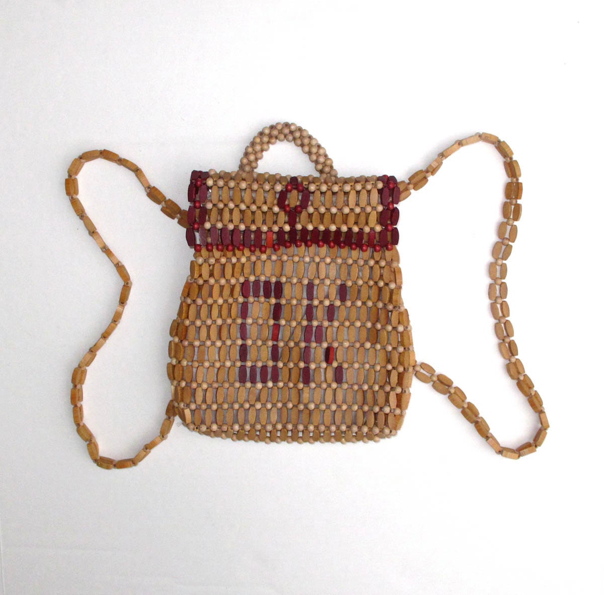 Wood Beaded Backpack Purse Monogrammed O K