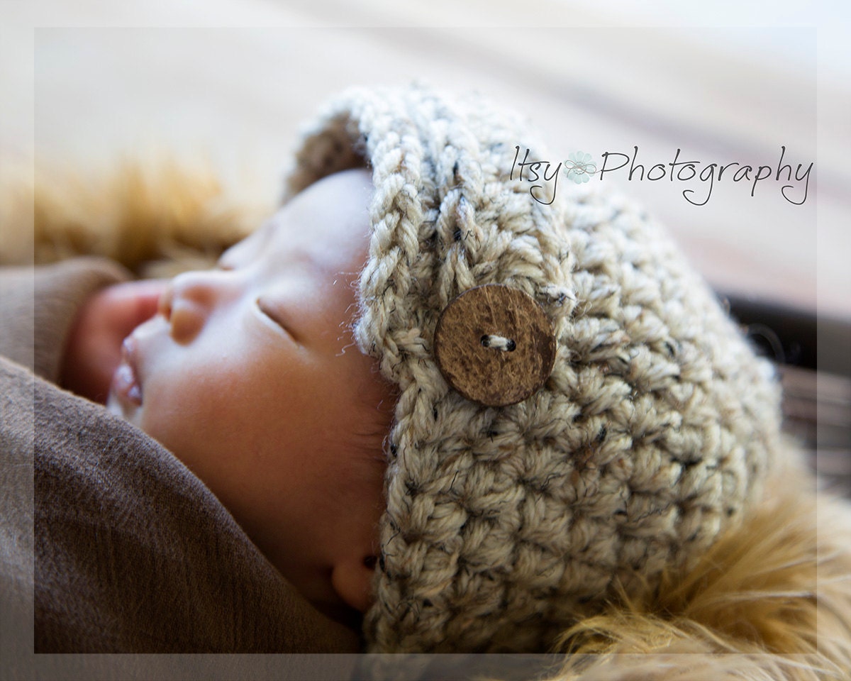 Baby Newsboy Beanie, Newborn Photo Prop, oatmeal