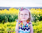 Rainbow Chevron Chunky Necklace and Chiffon Flower Headband Set ,Girls Necklace, Gumball Bubblegum Beads, baby todder tween