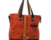 Red Canvas Leather Tote // Upcycled and Handmade by p4u - Model pauline-2127
