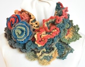RUFFLE 2011 - Green - Crochet Multicolor Ruffle Scarf WZ Rose Appliques