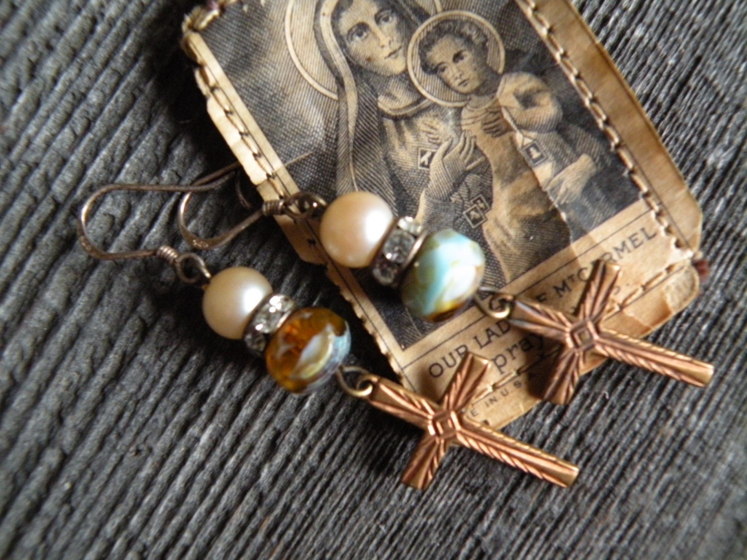 Heaven and Earth - Brass Cross Earrings