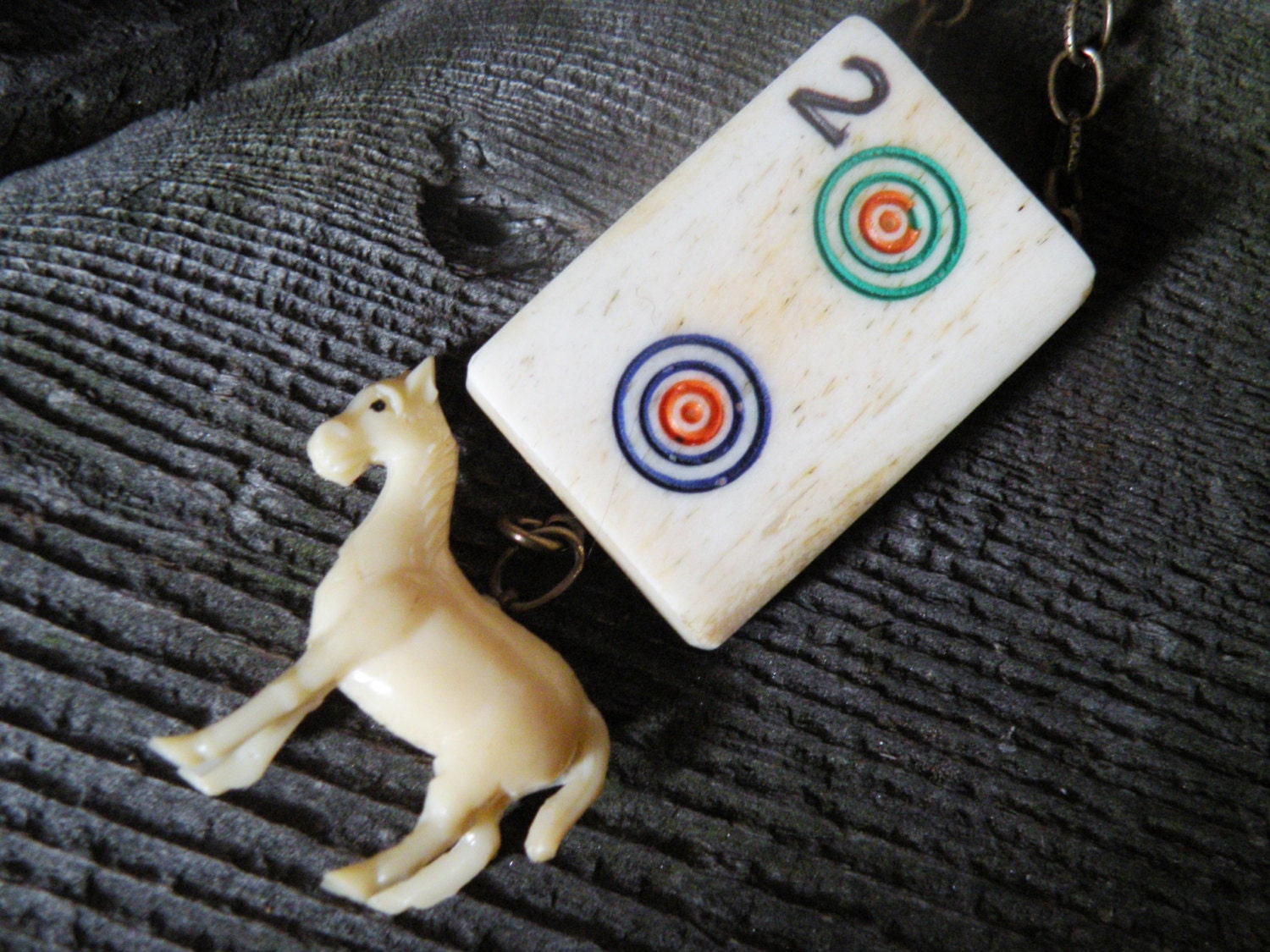 Year of the Horse - Vintage Mah Jongg Tile Assemblage Necklace