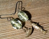 Saving Fish from Drowning - Vingtage Assemblage Fish and Chinese Junk Earrings