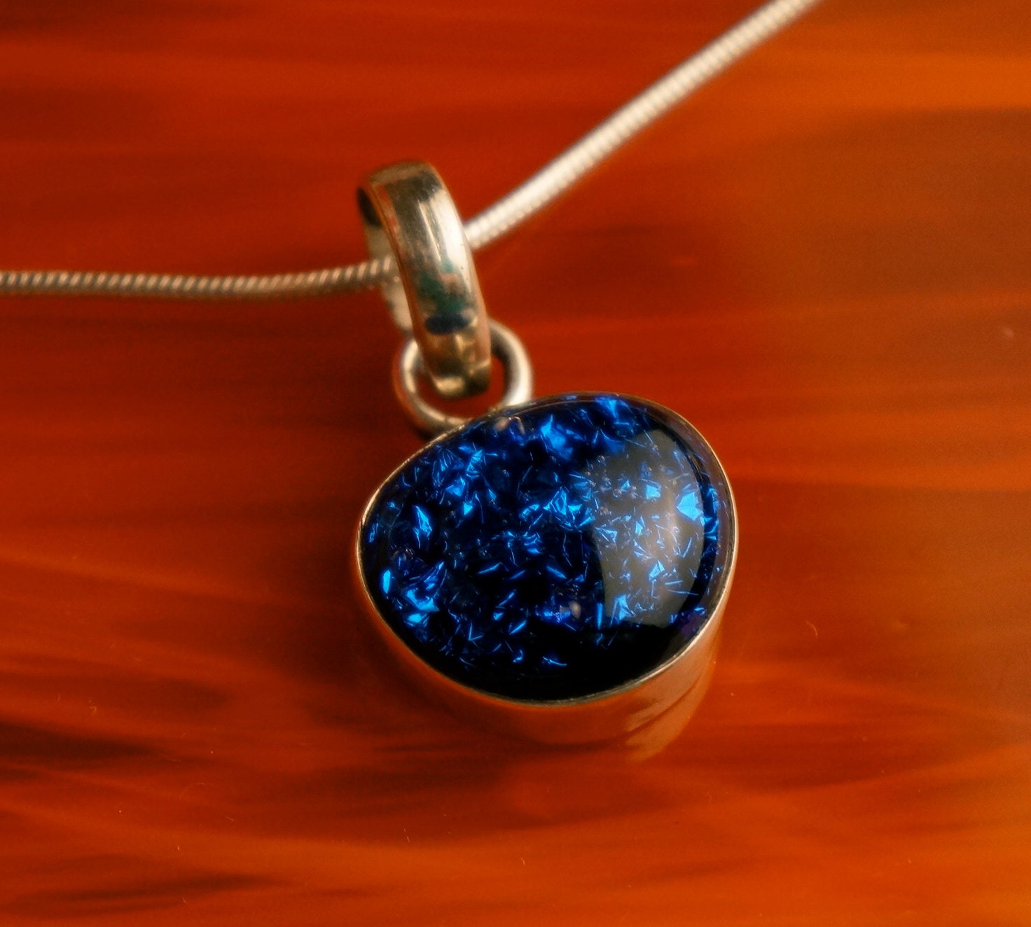 Handmade Dichroic Fused Glass Sterling Silver .925 Pendant Necklace