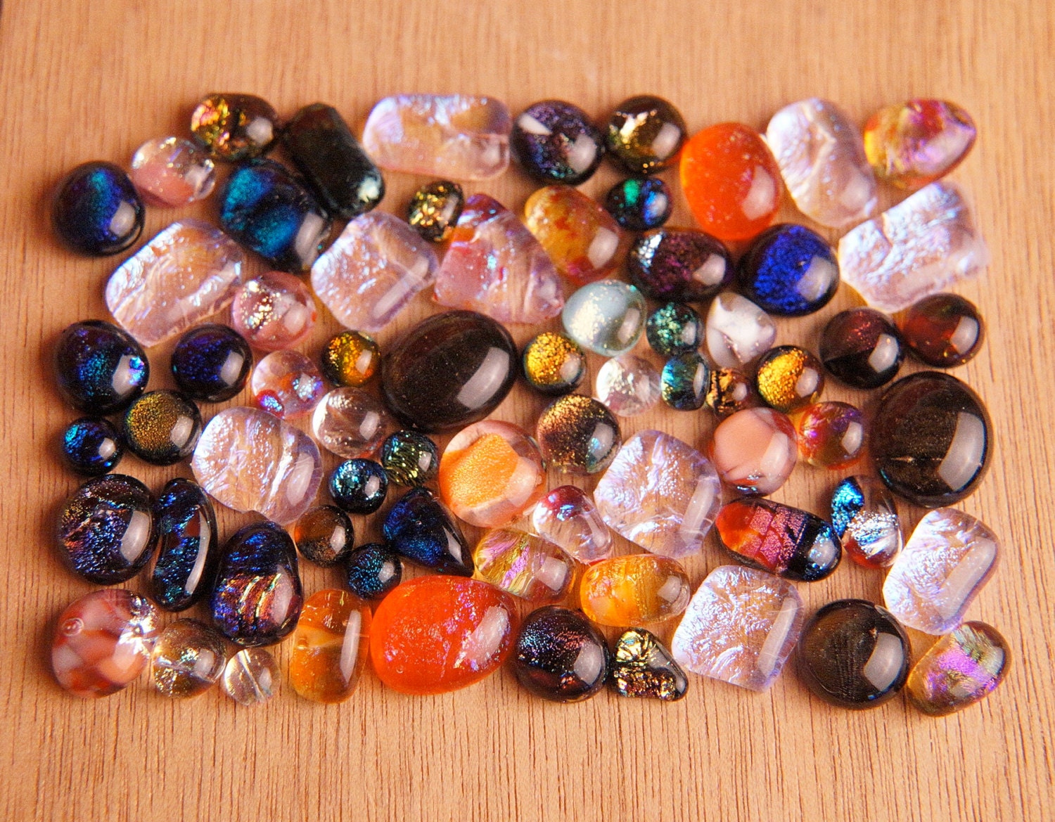 70 LOT Handmade Dichroic Fused Glass Cabs Cabochons Beads
