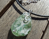 Ancient Roman Green Glass Pendant with Sterling Spiral