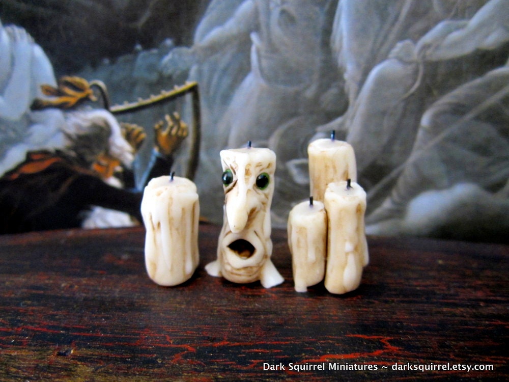Spooky Face Candles Set OOAK dollhouse miniature in one inch scale