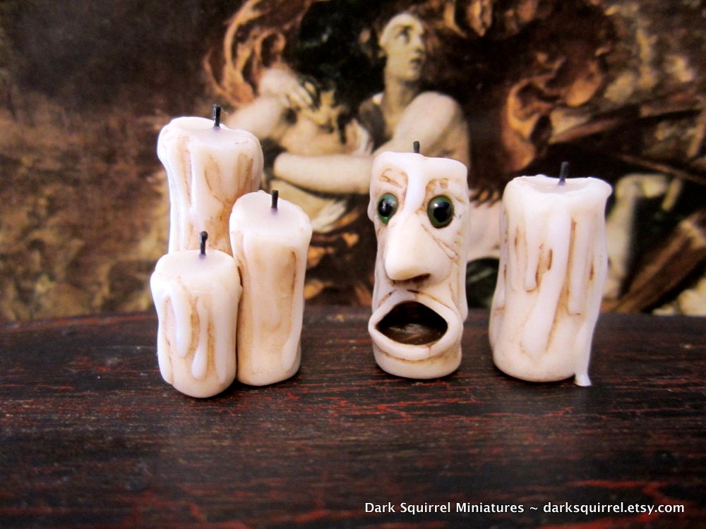 Spooky Face Candles Set OOAK dollhouse miniature in one inch scale