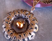 Plum Wreath Vintage Metal and Ribbon Necklace
