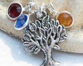 Personalized Family Birthstone Tree Of Life Sterling Silver Custom Necklace - Lovely Gift For Mom Grandma Or Friend.