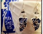 Irish Sea Pottery Earrings - Blue Willow - Wire Wrapped w/ clear quartz and hematite