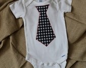 Necktie Onesie - Black and White Gingham with Red Stitching (18 Months)