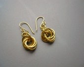 Simple Solid Yellow Brass Flower Mobius Chainmaille Chainmail Earrings