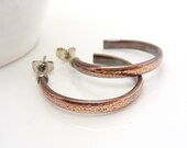 Copper hoop earrings - Oxidized copper earrings, Hammered copper hoops, Copper jewelry, Silver and copper earrings