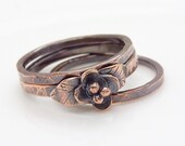 Copper rings - Copper flower ring set, Copper stacking ring set, flower stacking ring set, hammered copper stackable ring, Size 6 1/4