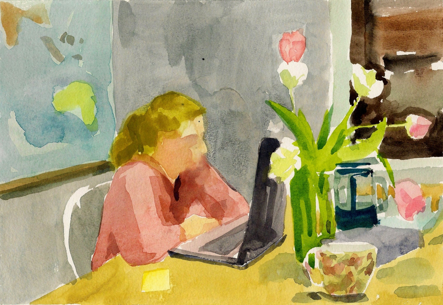 Day 5-Lucy with the whole world behind her- Original watercolor painting