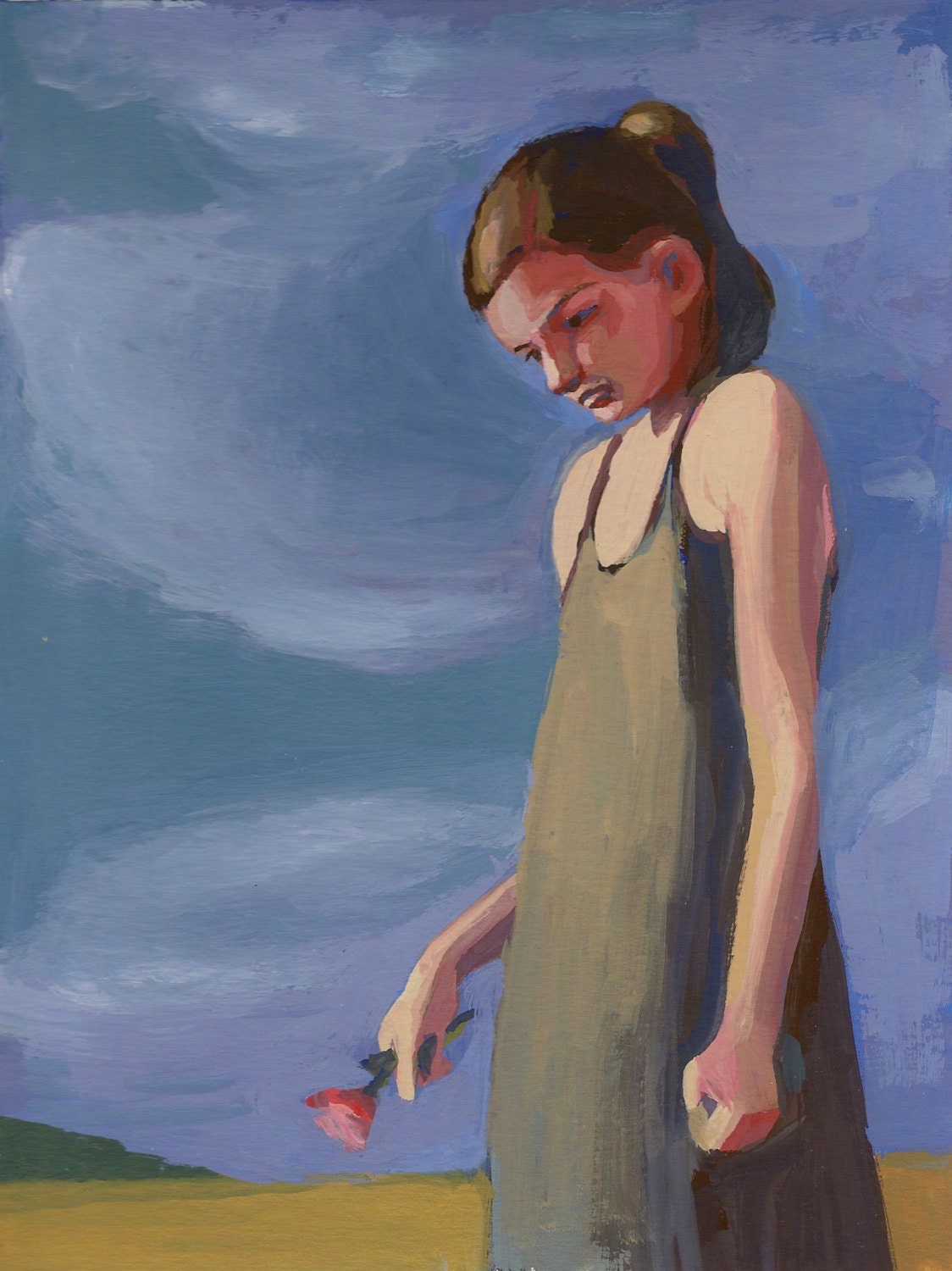 Girl thinking about change- Original watercolor/gouache portrait painting
