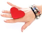 Big Red Heart Ring Trending Item Mothers Day Ceramic - big bold oversize handmade adjustable cocktail ring - I HEART U  - 2.5 inch
