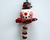 Whimsical Folkart Snowman Christmas Ornament Holiday Decoration