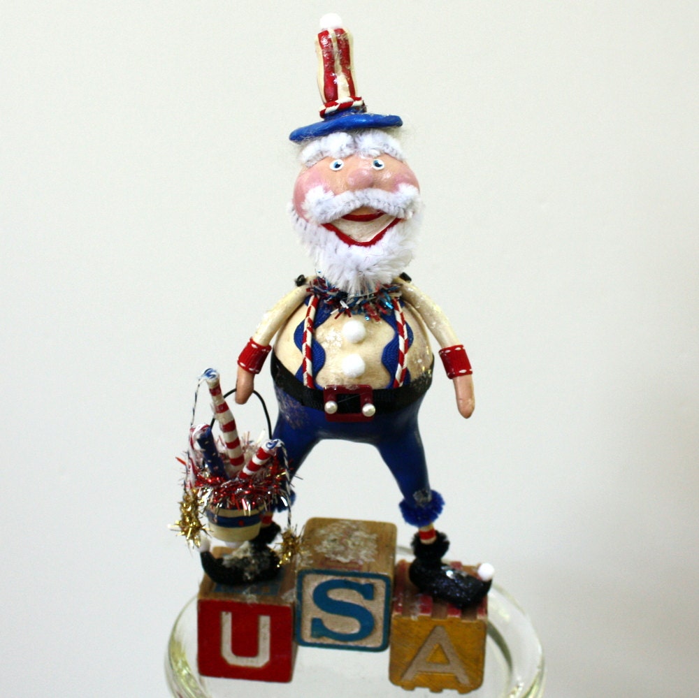 Fourth of July Patriotic Folk Art Uncle Sam  Americana Art Doll