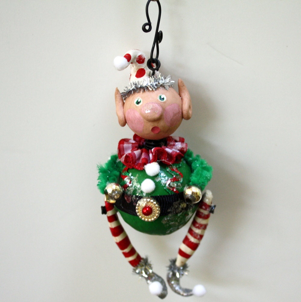 Pixie Elf Folk Art Christmas Holiday Ornament  Whimsical Decoration