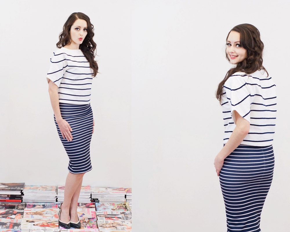 Breton Stripe Top - Velvet Embellished Cotton T Shirt - Made To Order