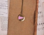 Geometric LOCKET Necklace Brass PINK Triangle  Hand Painted Necklace