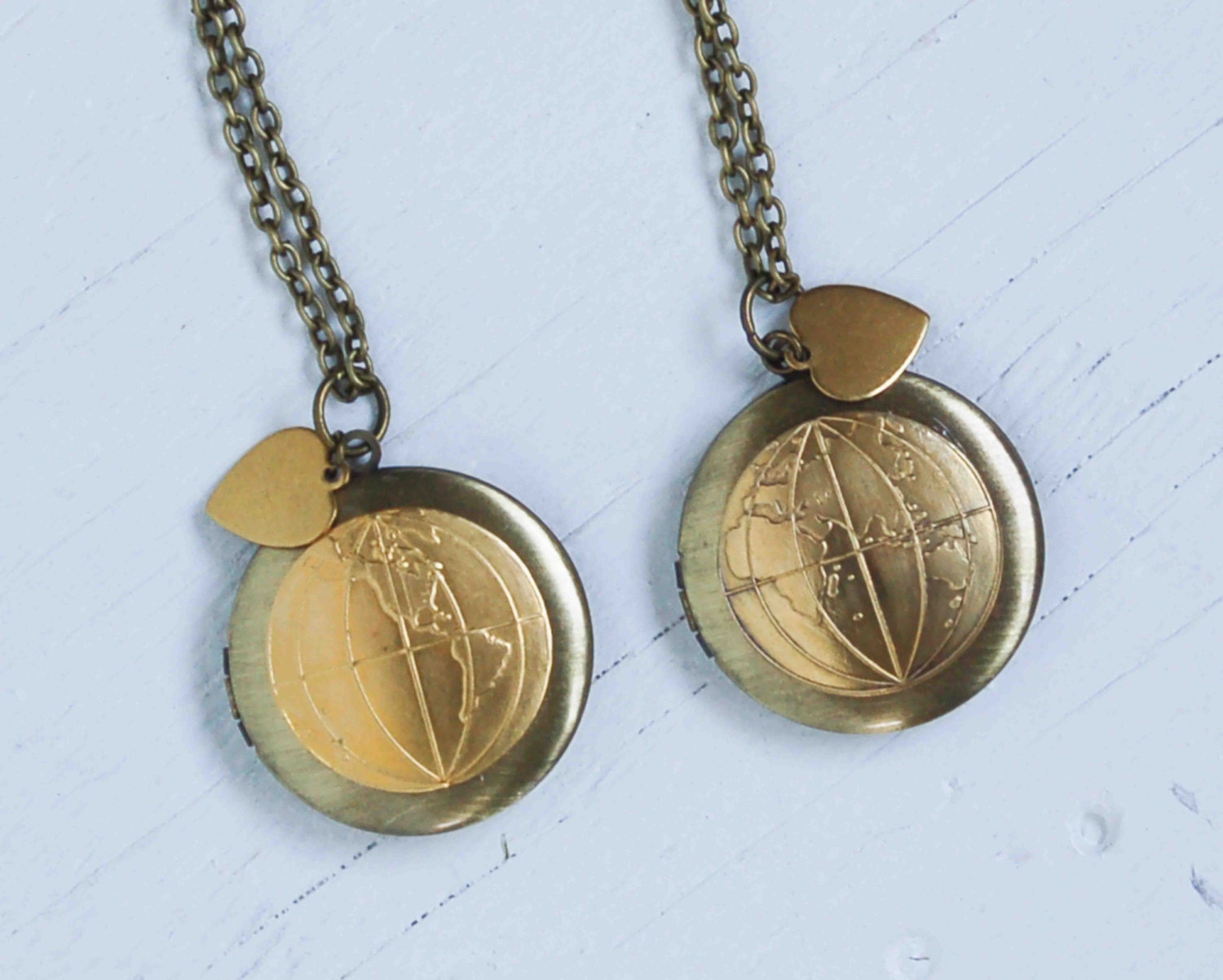 World LOCKET Atlas Map Western & Eastern Hemisphere Travel Globe Bon Voyage LOVE Makes the World Go 'Round