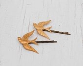 BIRD Bobby Pin Set Woodland Wedding Boho Autumn Golden Bird Romantic Whimsical