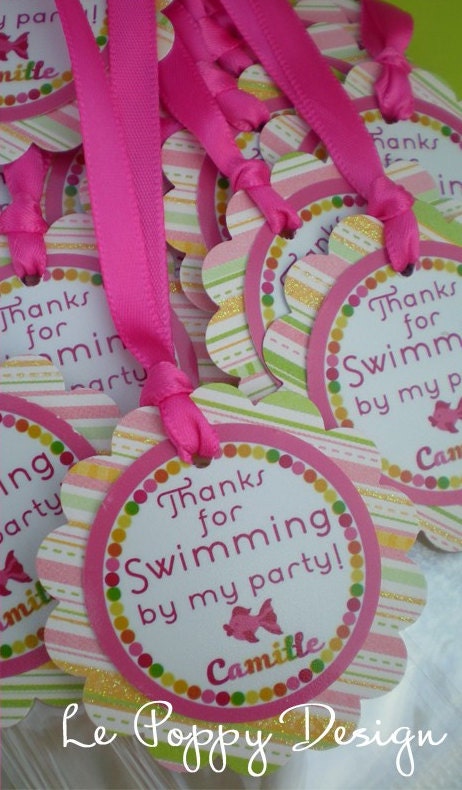 Girlie Fish Birthday Party Decorations - Thank You Favor Tags