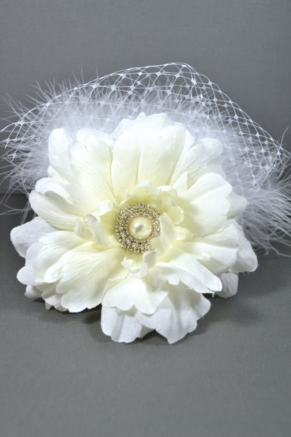 Bridal Flower Hair and Feather Hair Fascinator-Rhinestone, Bridal, Prom-Reduced