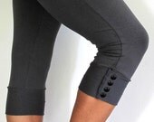 Danda - Cotton lycra leggings, with button up detailing. Yoga pants - dance - active wear. Grey,Black, Burgundy,Blue. Size SM and ML
