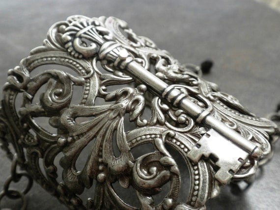 Steampunk Skeleton Key Silver Cuff Bracelet