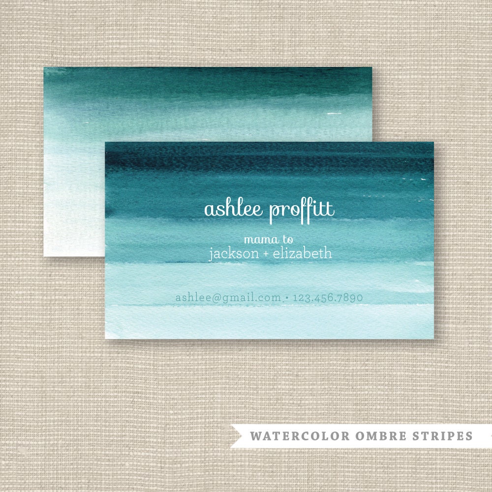 Business Card, Calling Card, Mommy Card - Ombre Watercolor Stripes