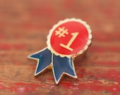 Vintage Number 1 Blue and Red Ribbon Goldtone Lapel Pin Brooch