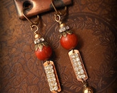Wood and Vintage Brass ID Tag Earrings