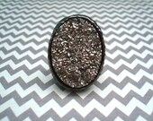 oval gunmetal titanium druzy gemstone ring