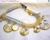 50% off Sale - Gold and Silver Wire Woven Anklet with Coins