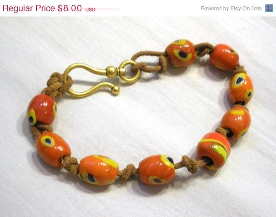 50% off Sale - Orange Glass Bead Anklet