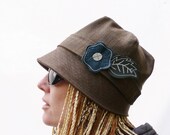 Womens Hat - Green/Brown/Teal Blue Tweed Cloche Hat, Winter Hat, Wool Fabric Hat